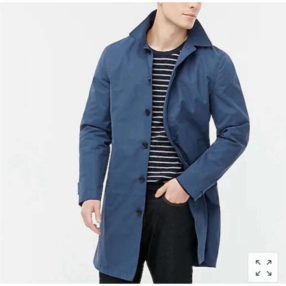 J Crew Trench Coat Men M Blue Authentic Outerwear Buttons Pockets Preppy Outdoor - Picture 1 of 11